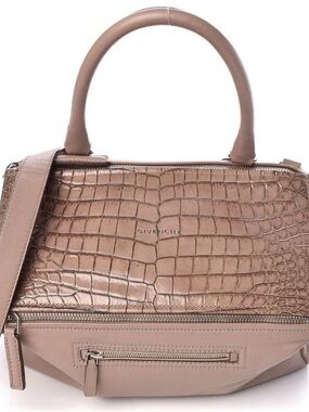 Givenchy Croc-Embossed Taupe Top-Handle Satchel - medium size